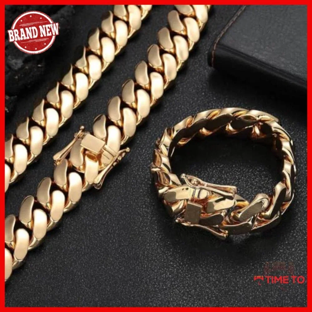Men's 18K Gold Cuban Chain Bracelet 22mm Wide 9 Inch Heavy Weight